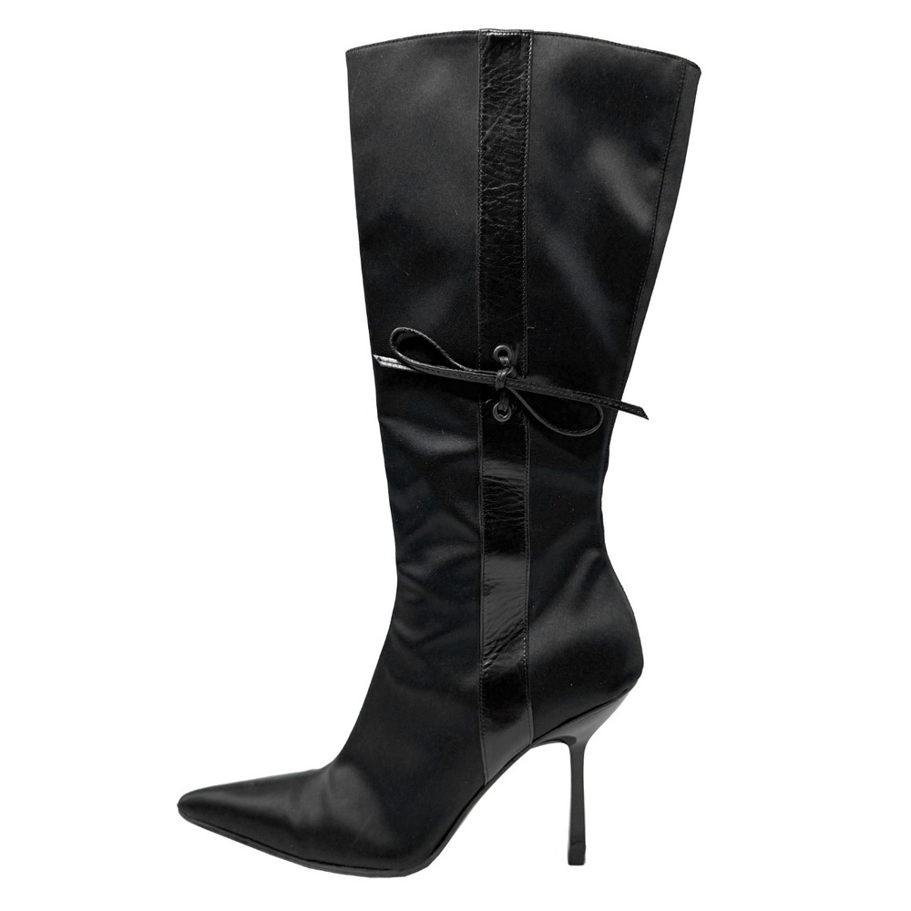 Gucci Tom Ford Vintage Black Satin Knee High Stiletto Boots 7B Y2K